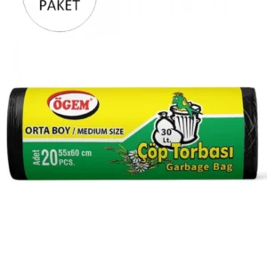 Orta Boy Çöp Torbası 55 x 60 cm 20 Li Rulo x 50 Paket = 1.000 Adet (Siyah)