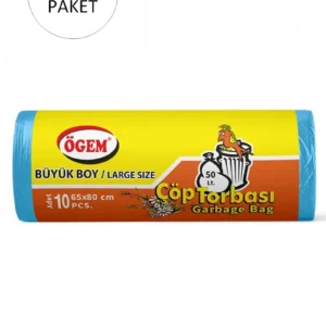 Büyük Boy Çöp Torbası 65 x 80 cm 10 Lu Rulo x 50 Paket = 500 Adet (Mavi)