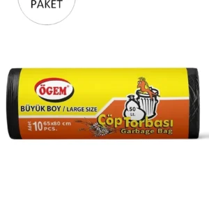 Büyük Boy Çöp Torbası 65 x 80 cm 10 Lu Rulo x 50 Paket = 500 Adet (Siyah)