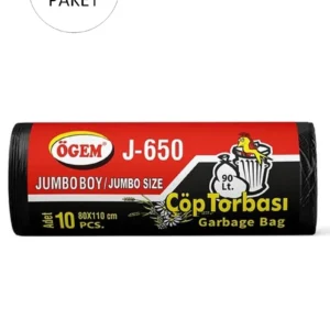 J-650 Jumbo Boy Çöp Torbası 80 x 110 cm 10 Lu Rulo x 20 Paket = 200 Adet (Siyah)