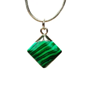 Malakit Doğal Taşı Zincirli El Yapımı Kolye Uç: 1,5 cm Zincir: 20 cm Kutulu