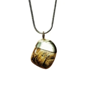 Jasper Doğal Taşı Zincirli El Yapımı Kolye Uç: 2 cm Zincir: 20 cm Kutulu
