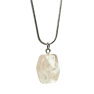 Kuvars Doğal Taşı Zincirli El Yapımı Kolye Uç: 2 cm Zincir: 20 cm Kutulu