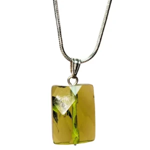 Moldavit Doğal Taşı Zincirli El Yapımı Kolye Uç: 2 cm Zincir: 20 cm Kutulu