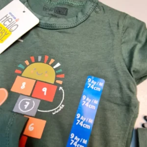 Yazlık 0 Pamuk Haki Yeşil Kısa Kol ÇıtÇıtlı Bebek Tulum Hellobaby Seksek Baskı Badi 1 Adet