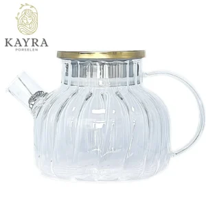 Çelik Kapaklı Borosilikat Dilimli Model Süzgeçli Cam Demlik Bitki Çayları 1000 Ml Royaleks-CM-2001