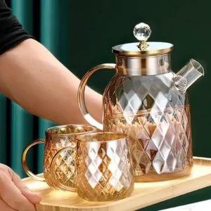 Kabartmalı Bambu Kapaklı Borosilikat Cam Demlik 1500ml Royaleks-CM-2005