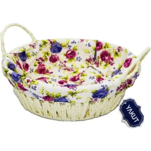 Renkli Bezli Yuvarlak Ekmek Sepeti Hasır Royaleks-8820