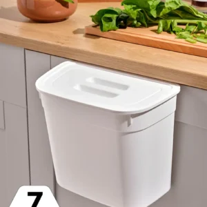 Mutfak Tezgah Üstü Ve Dolap Askılı Çöp Kovası-Kapaklı Pratik Çöp Kovası 7 Litre Beyaz Royaleks-07110