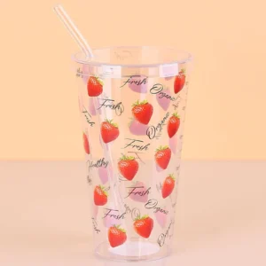 Desenli Plastik Pipetli Bardak 16 Cm 1 Adet Royaleks-ENF-040