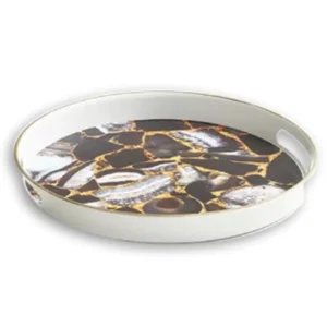 Çamlıca Desenli Yuvarlak Kulplu Beyaz Tepsi Royaleks-GP-93