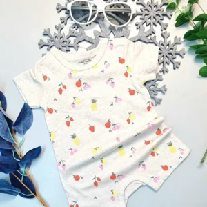 Bebek Yazlık Kısa Kol Şort Tek Parça Çıtçıtlı Tulum Zıbın 0 Pamuk Çilek Ananas Kiraz