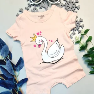 Bebek Yazlık Kısa Kol Şort Tek Parça Çıtçıtlı Tulum Zıbın 0 Pamuk Pembe Kuğu