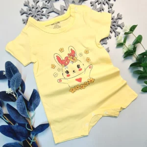 Bebek Yazlık Kısa Kol Şort Tek Parça Çıtçıtlı Tulum Zıbın 0 Pamuk Sarı Çiçekli