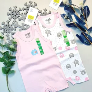Kız Bebek Pembe Hello Baby Yazlık Kolsuz Çıtçtıtlı Body Tulum 2 Adet