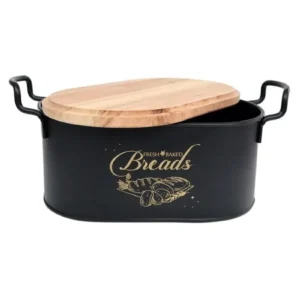 Siyah Ahşap Kesim Tahtalı Ekmek Kutusu Royaleks-M-0267