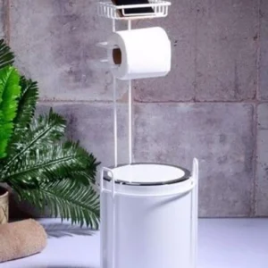 Metalife AB-755-B Yedekli Wc Kağıtlık Ve Çöp Kovası Krom-Beyaz 21X21X63 cm Royaleks-AB-755B