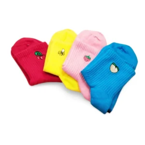 Rengarenk Neşeli Meyve Baskılı Kadın Soket Çorap 4 Çift