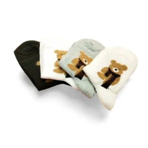 Peluş Ayıcık İşlemeli Kadın Soket Çorap 4 Çift