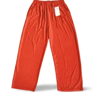 Bürümcek Kumaş Beli Lastikli Kadın Uzun Tayt Pantolon Turuncu - Royaleks