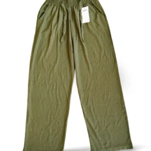 Bürümcek Kumaş Beli Lastikli Kadın Uzun Tayt Pantolon Koyu Yeşil - Royaleks