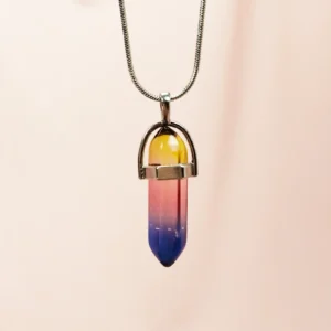 Çakra Doğal Taşı Zincirli El Yapımı Tasarımlı Kolye Uç: 3,5 cm Zincir: 20 cm Kutulu