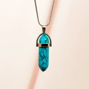 Firuze Doğal Taşı Zincirli El Yapımı Tasarımlı Kolye Uç: 3,5 cm Zincir: 20 cm Kutulu