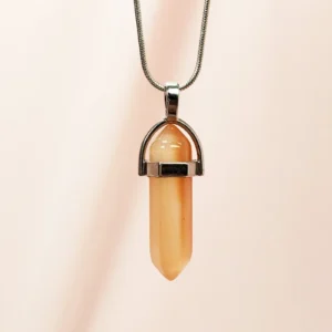 Güneş Taşı Doğal Taşı Zincirli El Yapımı Tasarımlı Kolye Uç: 3,5 cm Zincir: 20 cm Kutulu