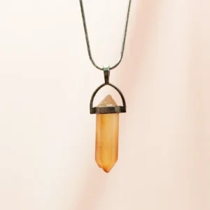 Kalsit Doğal Taşı Zincirli El Yapımı Tasarımlı Kolye Uç: 3,5 cm Zincir: 20 cm Kutulu