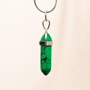 Krizopraz Doğal Taşı Zincirli El Yapımı Tasarımlı Kolye Uç: 3,5 cm Zincir: 20 cm Kutulu