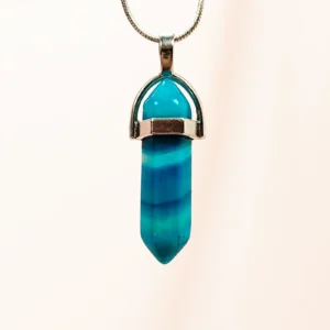 Mavi Akik Doğal Taşı Zincirli El Yapımı Tasarımlı Kolye Uç: 3,5 cm Zincir: 20 cm Kutulu