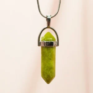 Moldavit Doğal Taşı Zincirli El Yapımı Tasarımlı Kolye Uç: 3,5 cm Zincir: 20 cm Kutulu