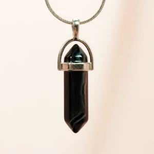 Obsidyen Doğal Taşı Zincirli El Yapımı Tasarımlı Kolye Uç: 3,5 cm Zincir: 20 cm Kutulu