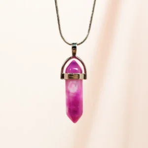 Pembe Akit Doğal Taşı Zincirli El Yapımı Tasarımlı Kolye Uç: 3,5 cm Zincir: 20 cm Kutulu