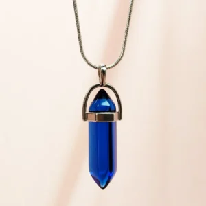 Safir Doğal Taşı Zincirli El Yapımı Tasarımlı Kolye Uç: 3,5 cm Zincir: 20 cm Kutulu