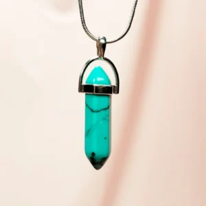 Turkuaz Doğal Taşı Zincirli El Yapımı Tasarımlı Kolye Uç: 3,5 cm Zincir: 20 cm Kutulu