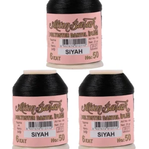 3 Adet Altınbaşak Oya ve Dantel İpi 20 gr - Royaleks - No: SİYAH