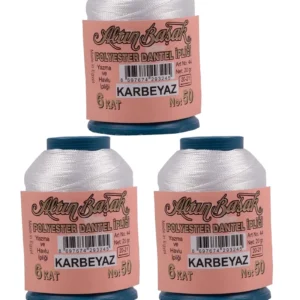 3 Adet Altınbaşak Oya ve Dantel İpi 20 gr - Royaleks - No: K.BEYAZ