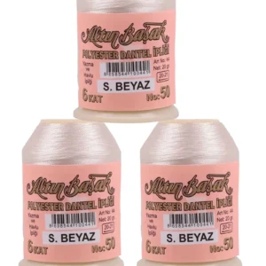 3 Adet Altınbaşak Oya ve Dantel İpi 20 gr - Royaleks - No: Ş.BEYAZ