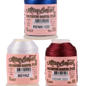 3 Adet Altınbaşak Oya ve Dantel İpi 20 gr - Royaleks - No: BEYAZ - 520 - 123