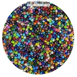 Karışık Renk 4 mm Yaklaşık 660 adet / 60 gram Cam Boncuk Oya Yazma Bileklik ve Kolye