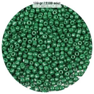 Koyu Yeşil Renk 4 mm Yaklaşık 1100 adet / 100 gram Cam Boncuk Oya Yazma Bileklik ve Kolye