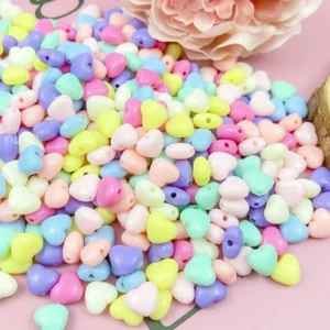 60 gr (300 adet) Şeker Rengi Akrilik Kalp Boncuklar Renkli Karışık Plastik Pastel Boncuklar Ara Boncuk Kalp Şekilli Kolye Bilezik için