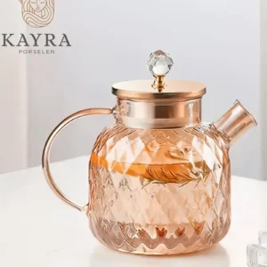 Kabartmalı Borosilikat Cam Demlik 1000ml Royaleks-CM-2006