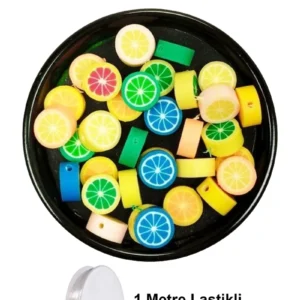 30 Adet 10 mm Polimer Kil Fimo Boncuk Takı Bileklik + 1 Metre Lastikli Misina Hediye - Renkli Limon