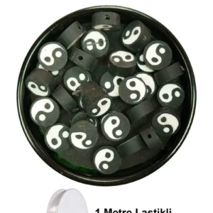 30 Adet 10 mm Polimer Kil Fimo Boncuk Takı Bileklik + 1 Metre Lastikli Misina Hediye - Yin Yang