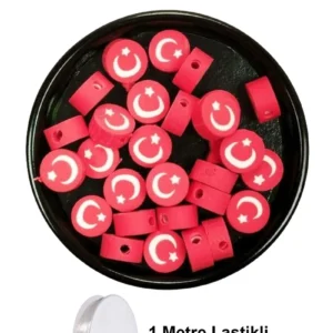 30 Adet 10 mm Polimer Kil Fimo Boncuk Takı Bileklik + 1 Metre Lastikli Misina Hediye - Türk Bayrağı