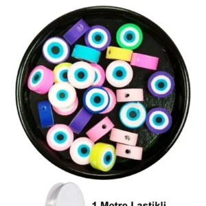 30 Adet 10 mm Polimer Kil Fimo Boncuk Takı Bileklik + 1 Metre Lastikli Misina Hediye - Nazar Boncuğu