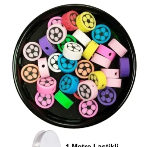 30 Adet 10 mm Polimer Kil Fimo Boncuk Takı Bileklik + 1 Metre Lastikli Misina Hediye - Renkli Çiçek