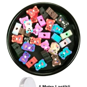 90 Adet 10 mm Polimer Kil Fimo Boncuk Takı Bileklik + 5 Metre Lastikli Misina Hediye - Renkli Ayıcık